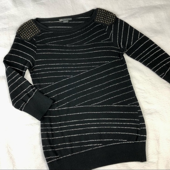 AX Armani Exchange Sweater Women’s M Studded Shoulders Metallic Stripes Designer - Picture 2 of 10